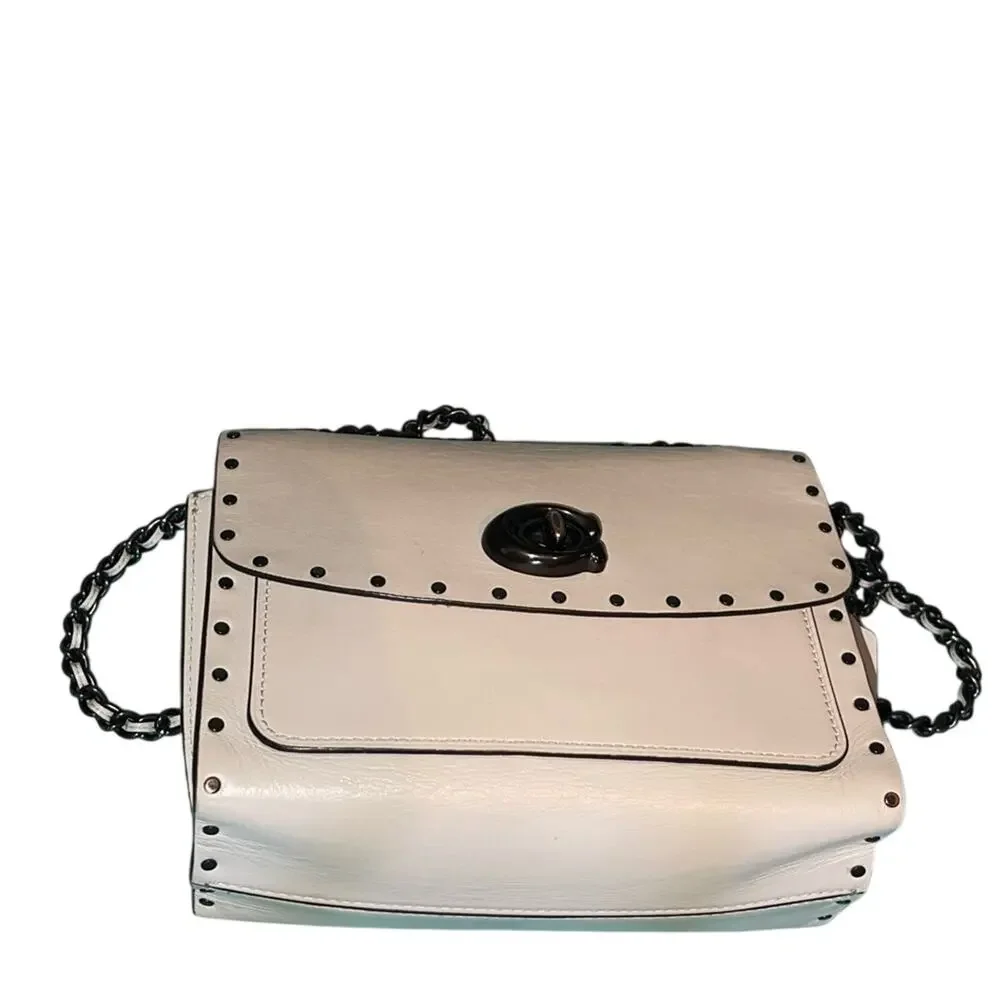 Coach Parker 18 Rivets Bone Blush Gunmetal Chain EUC Crossbody Mini Bag